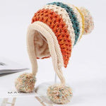 cambioprcaribe Beanie Hats Beige Pompom Colorful Beanie Hat