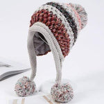 cambioprcaribe Beanie Hats Gray Pompom Colorful Beanie Hat