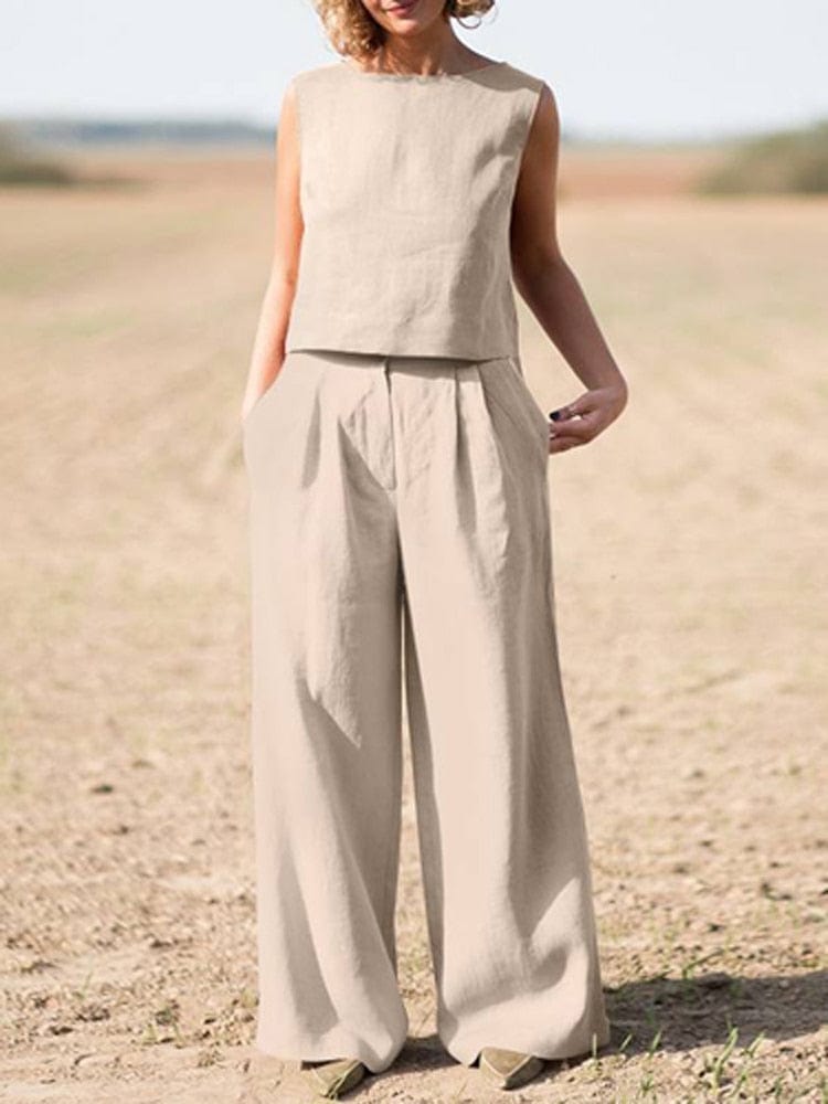 cambioprcaribe Beige / 3XL Genna Cotton Linen Two Piece Suit | OOTD