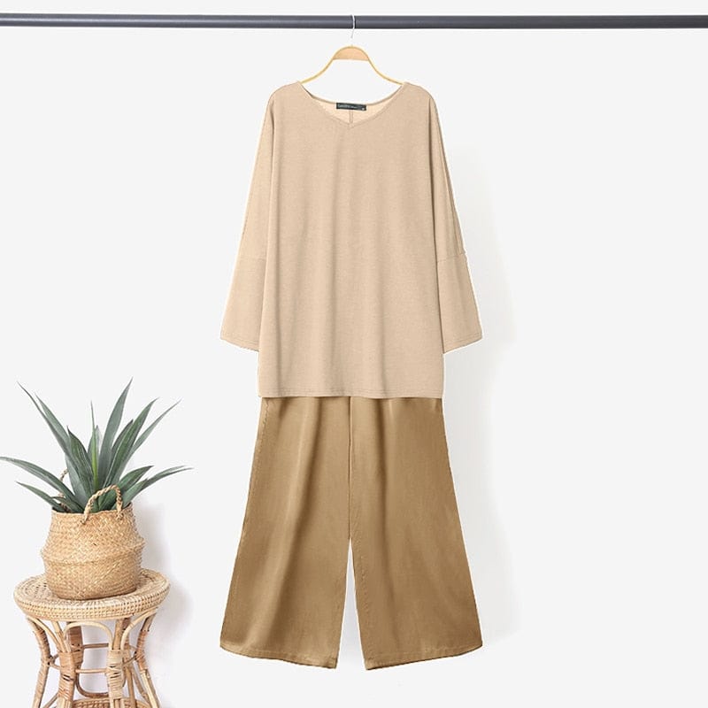 cambioprcaribe Beige / S MAY 27 Spring 2PCS Suits ZANZEA Fashion Two piece Set Tracksuit Women Long Sleeve Blouse Casual Wide Leg Pants Sets Loose Matching Sets