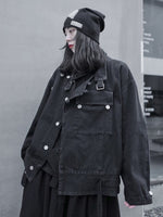 cambioprcaribe Black Denim Jackets Steampunk Oversized Black Denim Jacket | Millennials