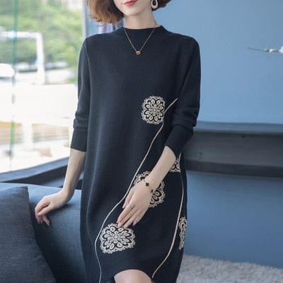 cambioprcaribe black / L Floral Knitted Sweater Dress
