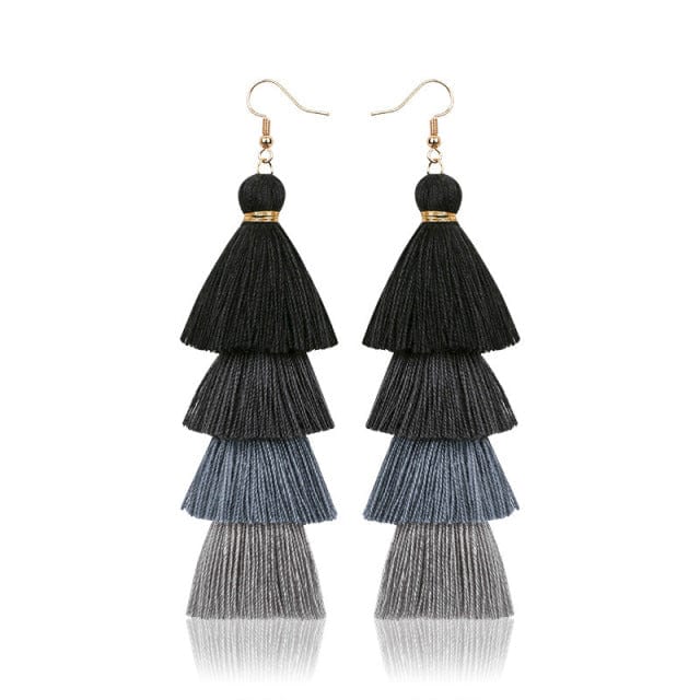 cambioprcaribe Black Multilayer Bohemian Tassel Earrings