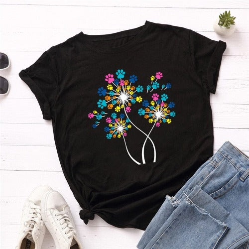 Paw Petals Dandelion Cotton T-Shirt