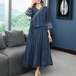 Lilianne 3\4 Sleeve Denim Midi Dress