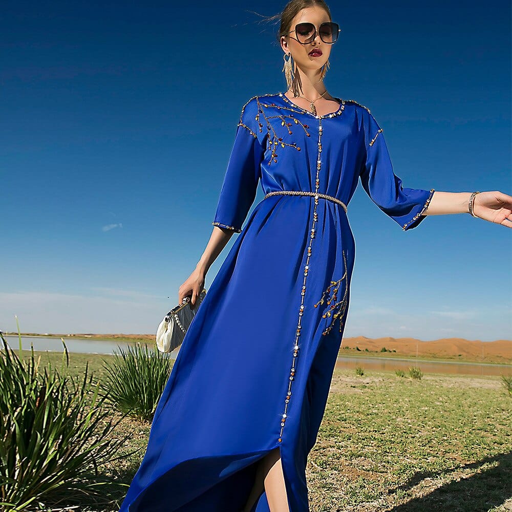 cambioprcaribe Blue / S Marocain Satin Abaya Dress | Mandala