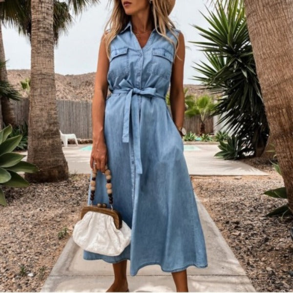 Joanna Sleeveless Denim Shirt Dress