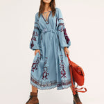 Boho Chic Blue & Red Embroidered Dress