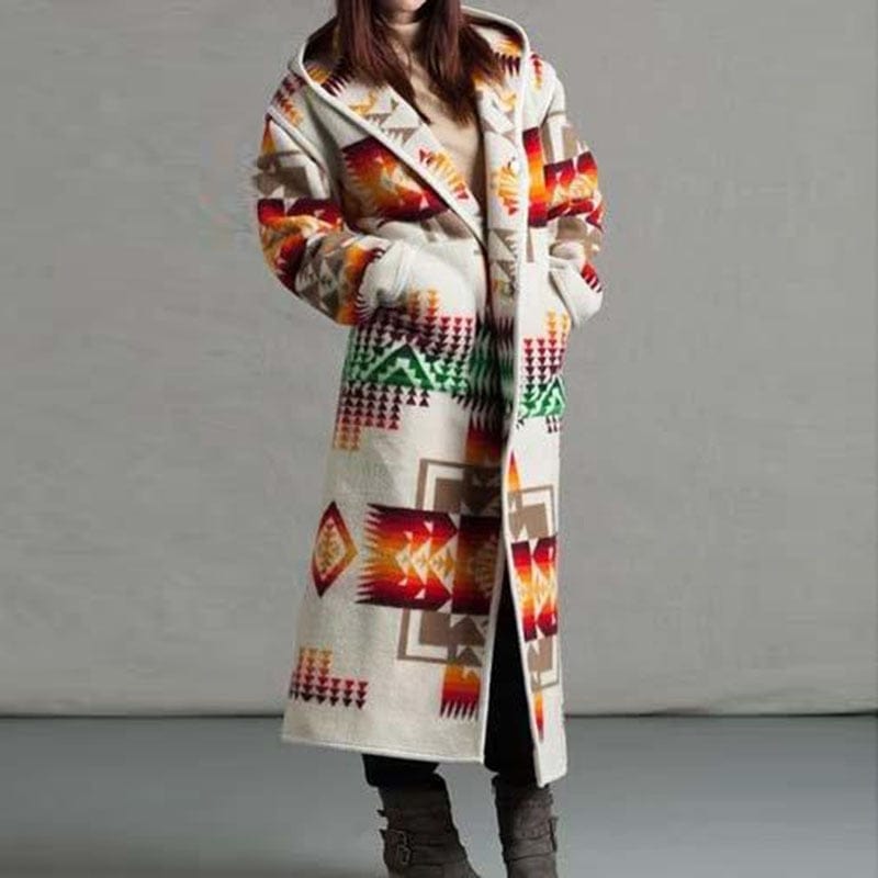 cambioprcaribe Boho Printed Hooded Long Coat