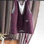 cambioprcaribe Burgundy / One Size Loose Linen Retro Patchwork Vest