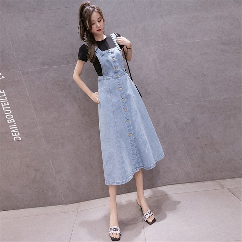 cambioprcaribe Button Up Denim Overall Dress