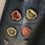 cambioprcaribe Cartoon Embroidery Retro Denim Jeans