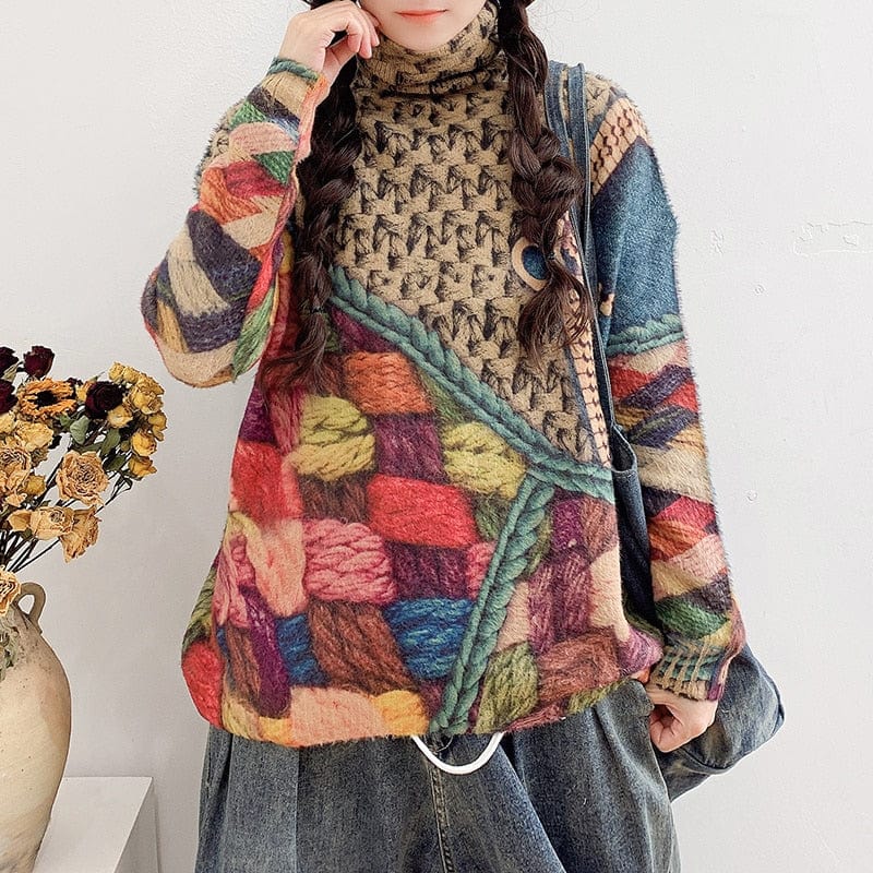 cambioprcaribe Cheerful Loose Turtleneck Sweater