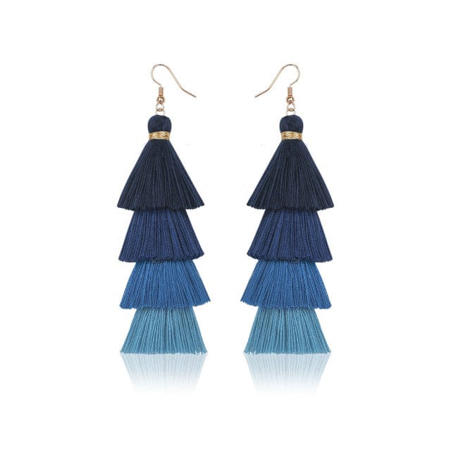 cambioprcaribe Dark Blue Multilayer Bohemian Tassel Earrings