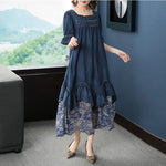 Floral Lace Ruffle Denim Dress