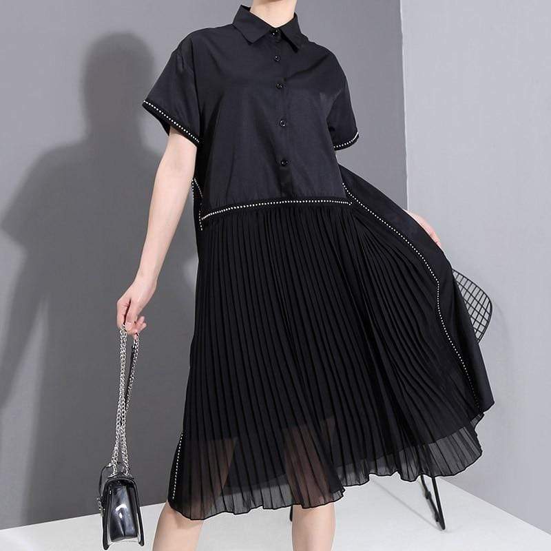 Black Pleated T-Shirt Dress | Millennnials