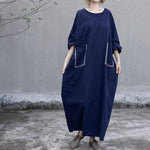 Batwing Sleeve Loose Linen Dress | Lotus