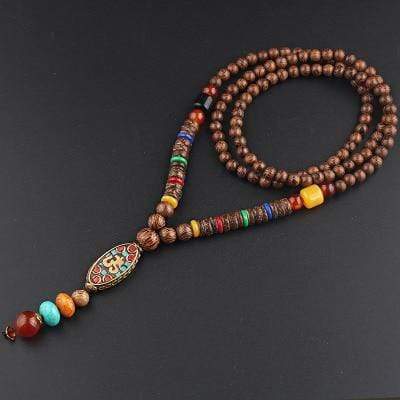 Evening In Shanghai Wooden Mala Beads Necklace