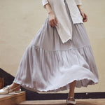 Flowy High Waist Cotton Linen Skirt