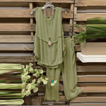 cambioprcaribe Green / 3XL Clara Cotton Linen Tank Top + Matching Pants