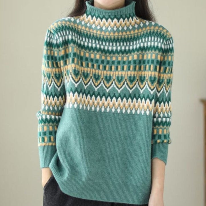 cambioprcaribe Green / One Size Geometric Print Turtleneck Sweater