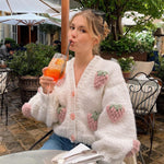 cambioprcaribe Handmade 3d Strawberries Cardigan Sweater