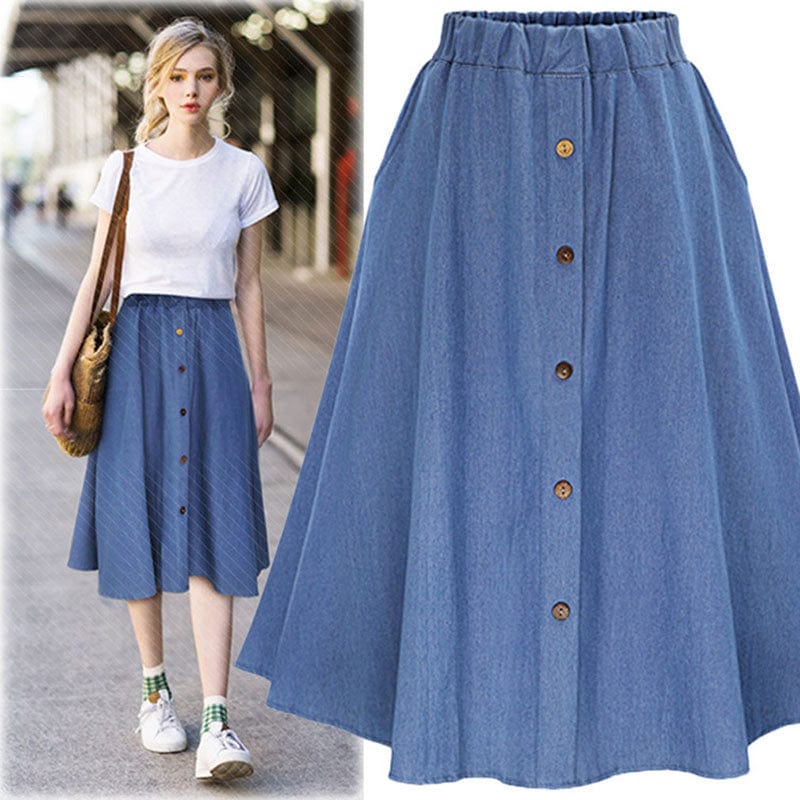 Hanna Pleated Denim Midi Skirt