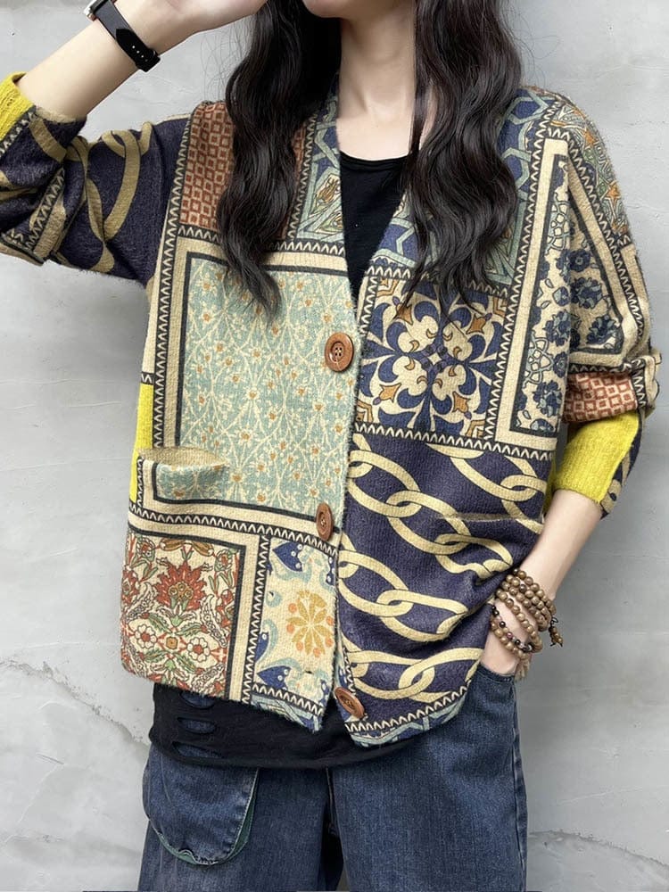 Haraju Loose Printed Knitted Cardigan