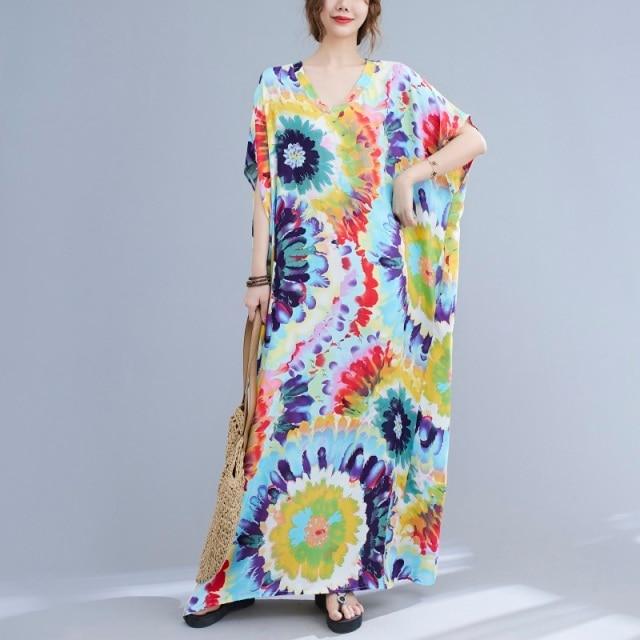 cambioprcaribe Hippie Dippy Tie-Dye Kaftan Dress