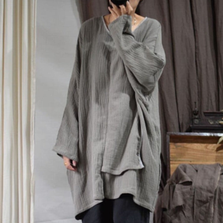 Irregular V Neck Cotton Linen Cardigan | Zen