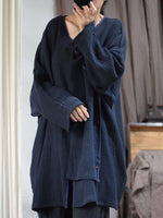 cambioprcaribe Irregular V Neck Cotton Linen Coat