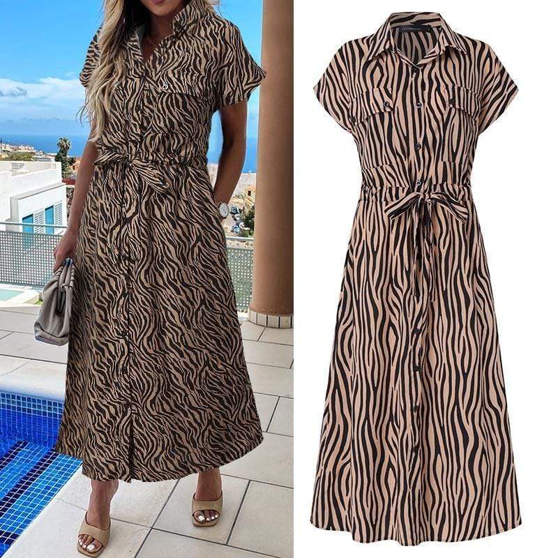 Zebra Print Button Up Midi Dress