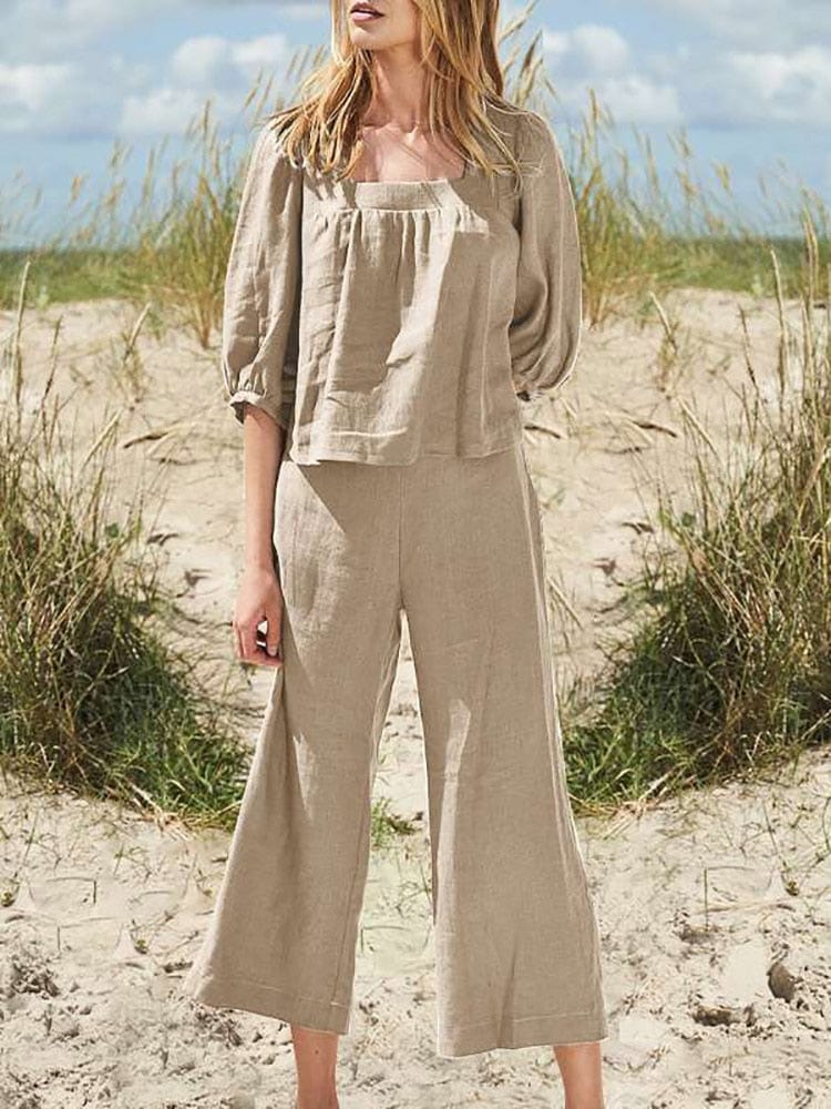 cambioprcaribe Khaki / S Henna Cotton Two Piece Suit | OOTD