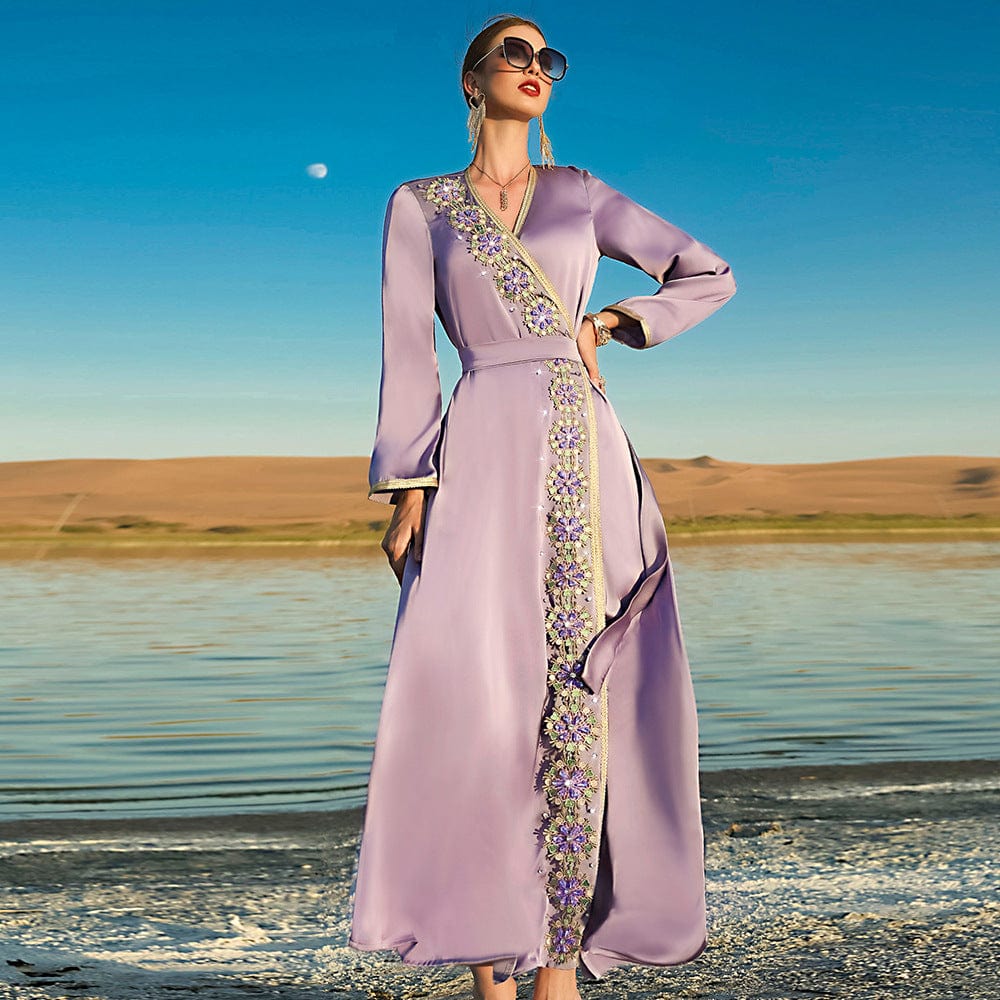 cambioprcaribe Light Purple / S The Oasis Long Sleeve Kaftan Dress | Mandala