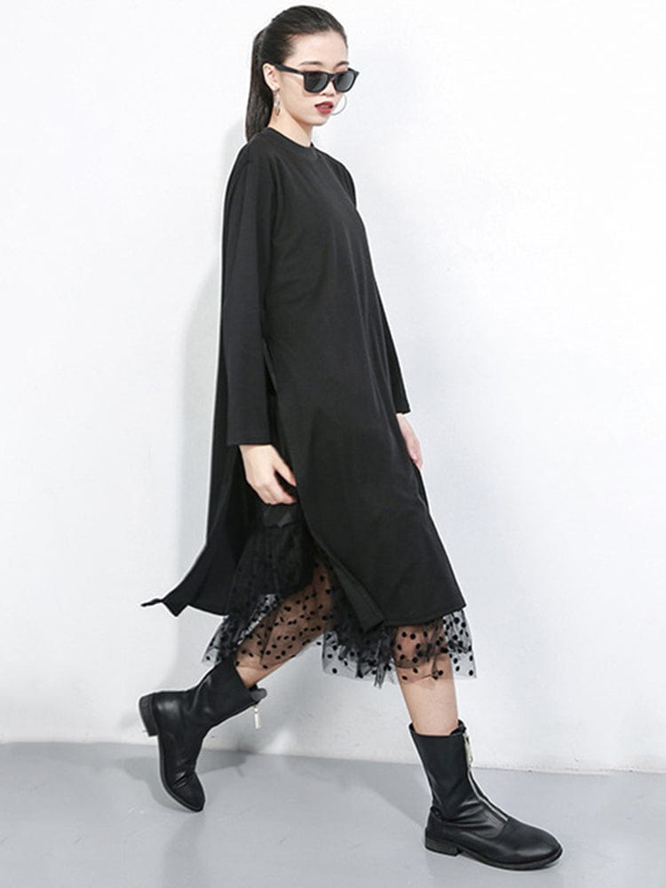 cambioprcaribe Long Sleeve Black Mesh Dress