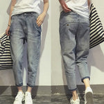 Loose Elastic Bleach Scratch Denim Pants