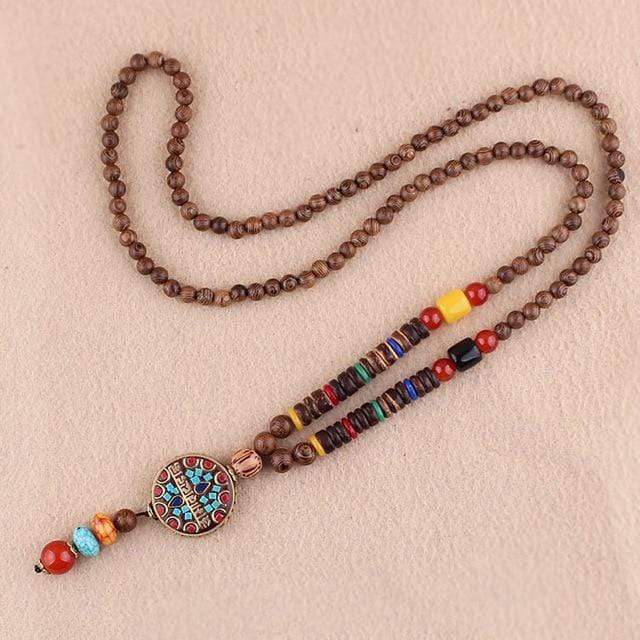 Nepal Buddhist Mala Wood Pendant & Necklace