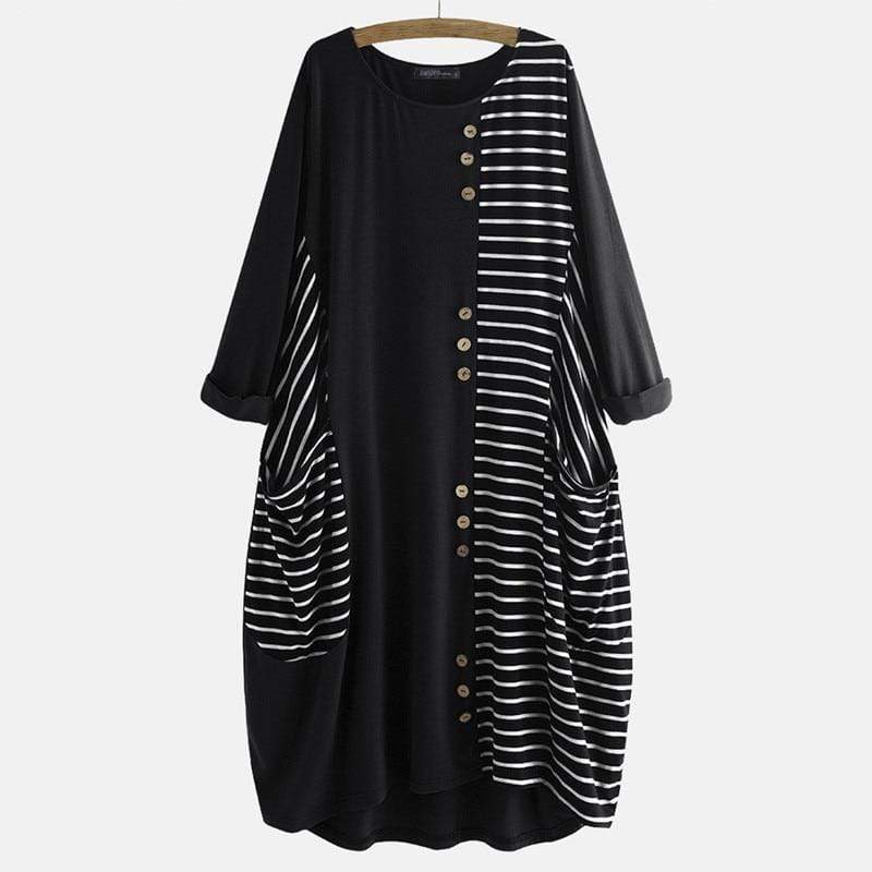 Anna O Neck Striped Midi Dress