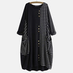 Anna O Neck Striped Midi Dress