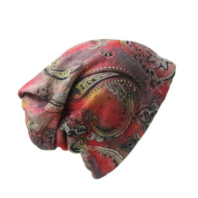 cambioprcaribe Multi-Red Tie-Dye & Paisley Beanie Hat