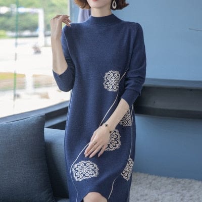 cambioprcaribe navy / L Floral Knitted Sweater Dress