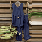 cambioprcaribe Navy / XL Clara Cotton Linen Tank Top + Matching Pants