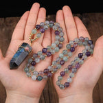 Labradorite Point Pendant & Fluorite Beads Necklace