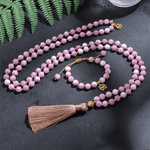 Lotus Kunzite 108 Mala Beads Tassel Necklace Set