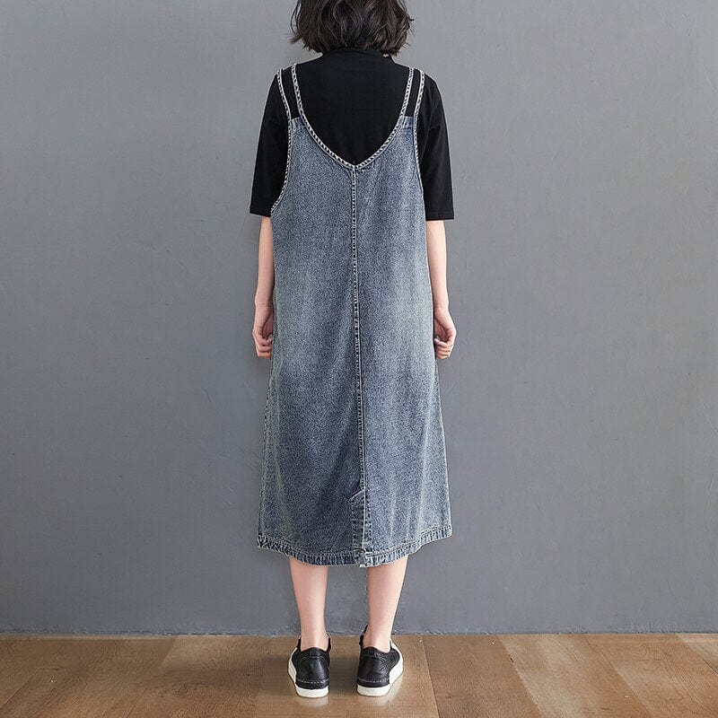 cambioprcaribe overall dress Luci Solid Denim Overall Dress