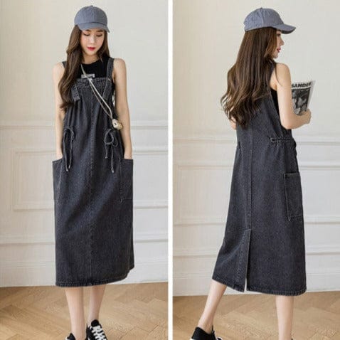 cambioprcaribe overall dress Washed Black / XXL Nostalgic Vibe Drawstring Denim Overall Dress