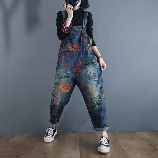 cambioprcaribe Overall XL / 5045 blue Abstract Painting Vintage Denim Overalls
