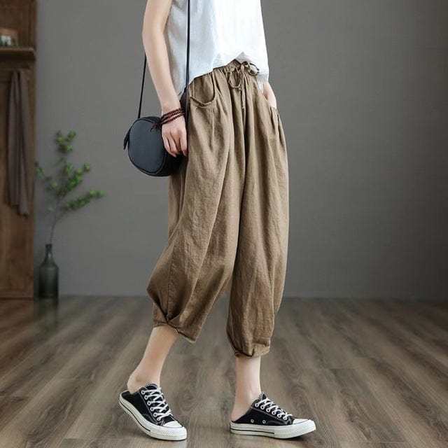 cambioprcaribe Pants Khaki / One Size Sule Elastic Waist Linen Pants