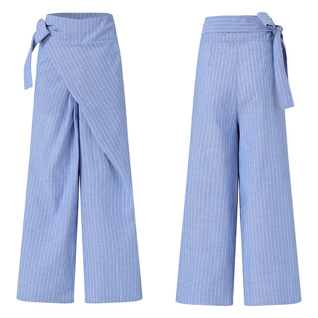cambioprcaribe Pants Light Blue Striped / 5XL Lady Elegant Cotton Pants
