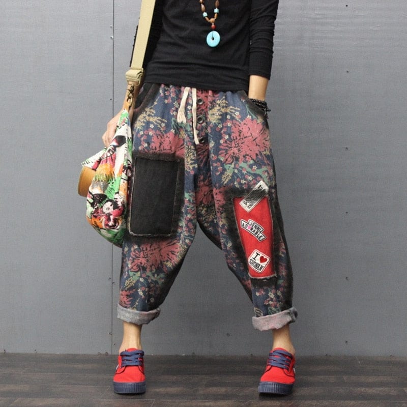 cambioprcaribe Patchwork Hipster Harem Pants